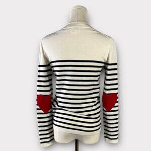 Kate Spade Broom Street Heart-Patch Striped Wool Blend Sweater Medium